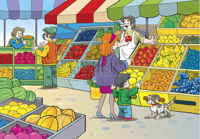 市场,农产品市场,绘画插图,矢量,货摊
